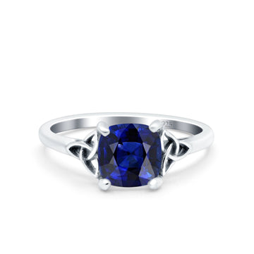 Celtic Art Deco Wedding Bridal Ring Round Simulated Blue Sapphire CZ 925 Sterling Silver